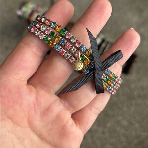 Multicolor Crystal Stretch Bracelet Set with Black Bow JCREW